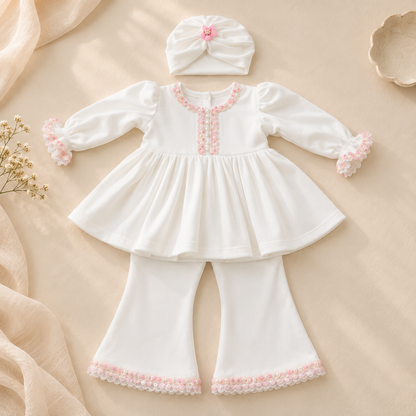 Ivory Pink Lace Palazzo Set