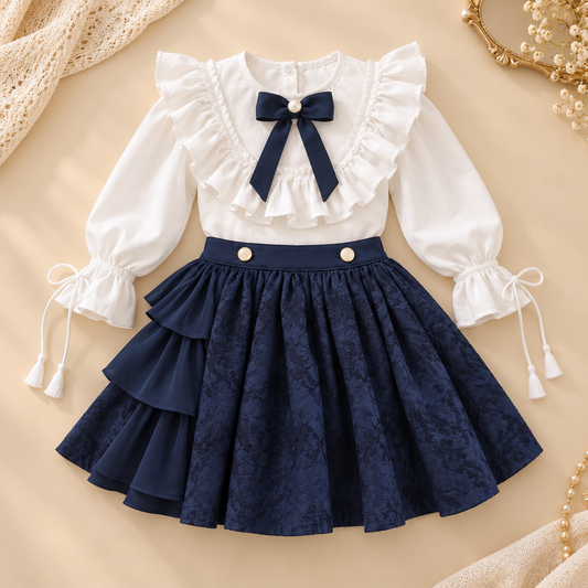 Navy Blue Ruffle Skirt Set