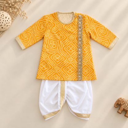 Yellow Bandhani Dhoti Set