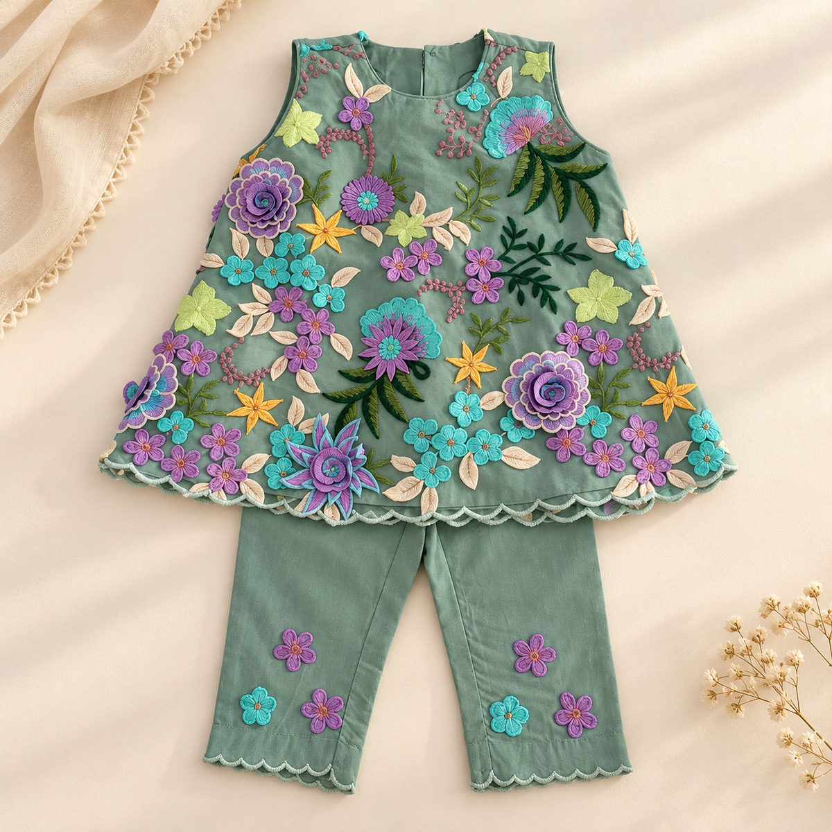 Blush Floral Embroidered Suit Set