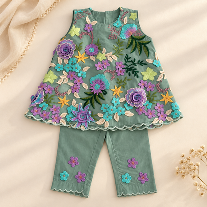 Blush Floral Embroidered Suit Set