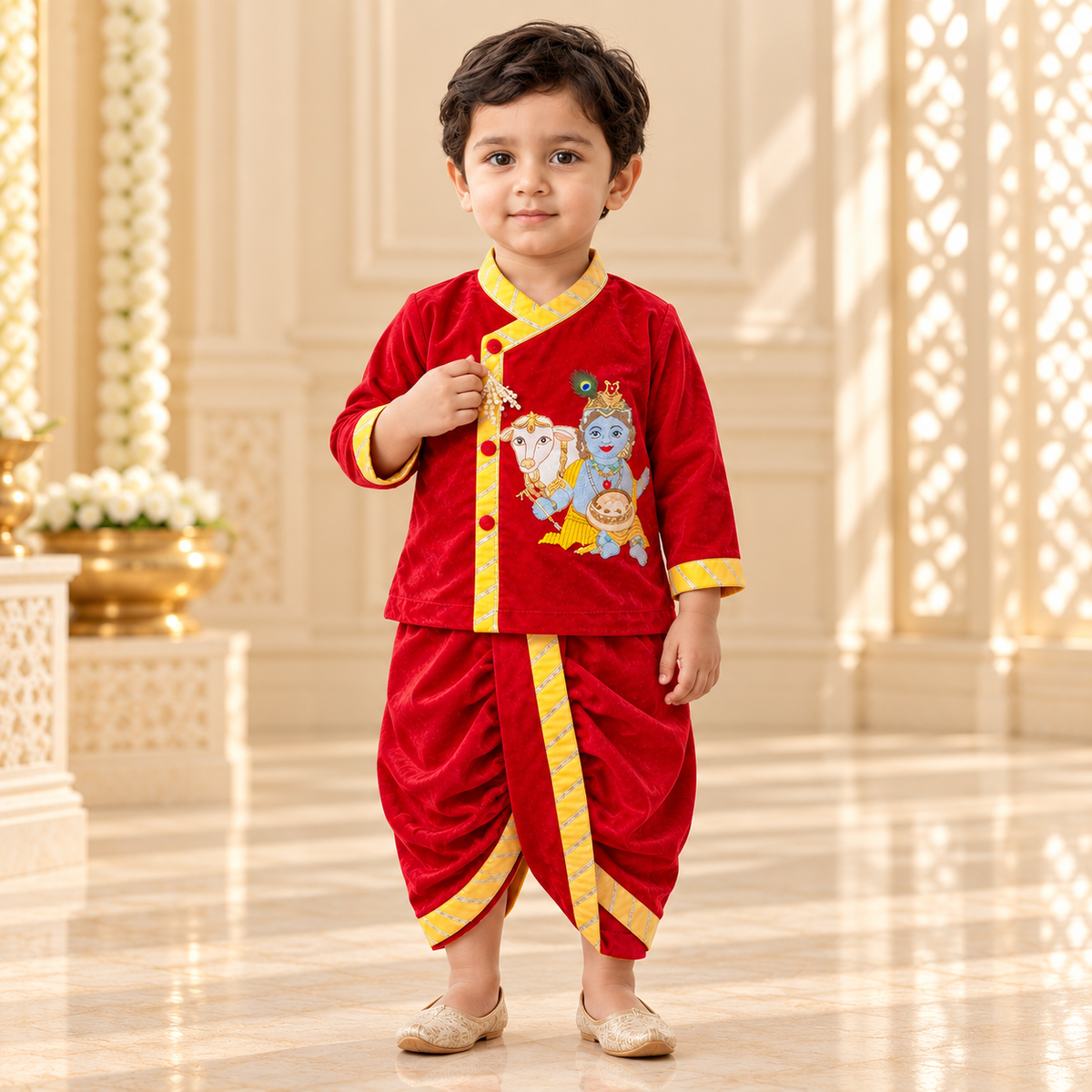 Red Krishna Dhoti Set