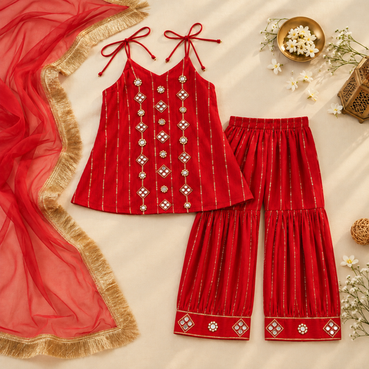 Red Embellished Suit Set