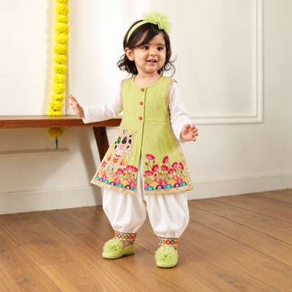 Pista Green Krishna Kurta Set