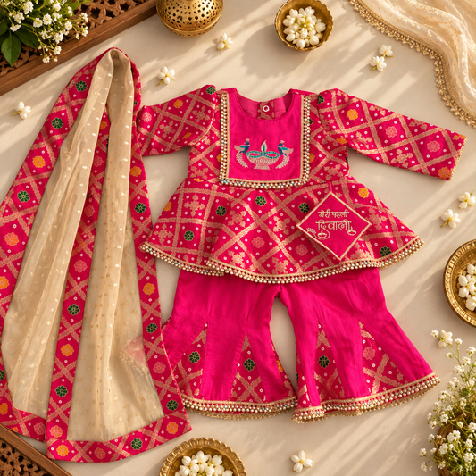 Fuchsia First Diwali Peplum Set