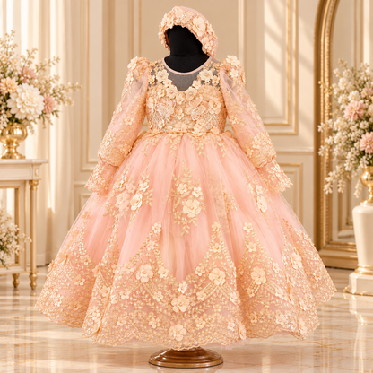 Floral Peach Embroidered Gown