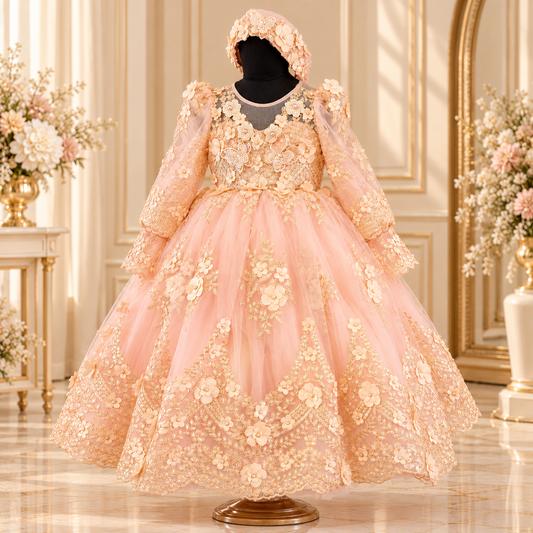 Floral Peach Embroidered Gown