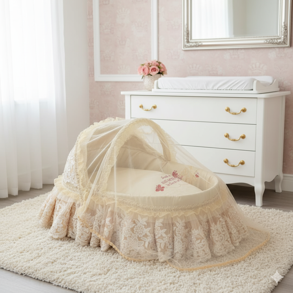 The Gold Bassinet  The Empress Moses Basket: A Cradle of Pure Elegance