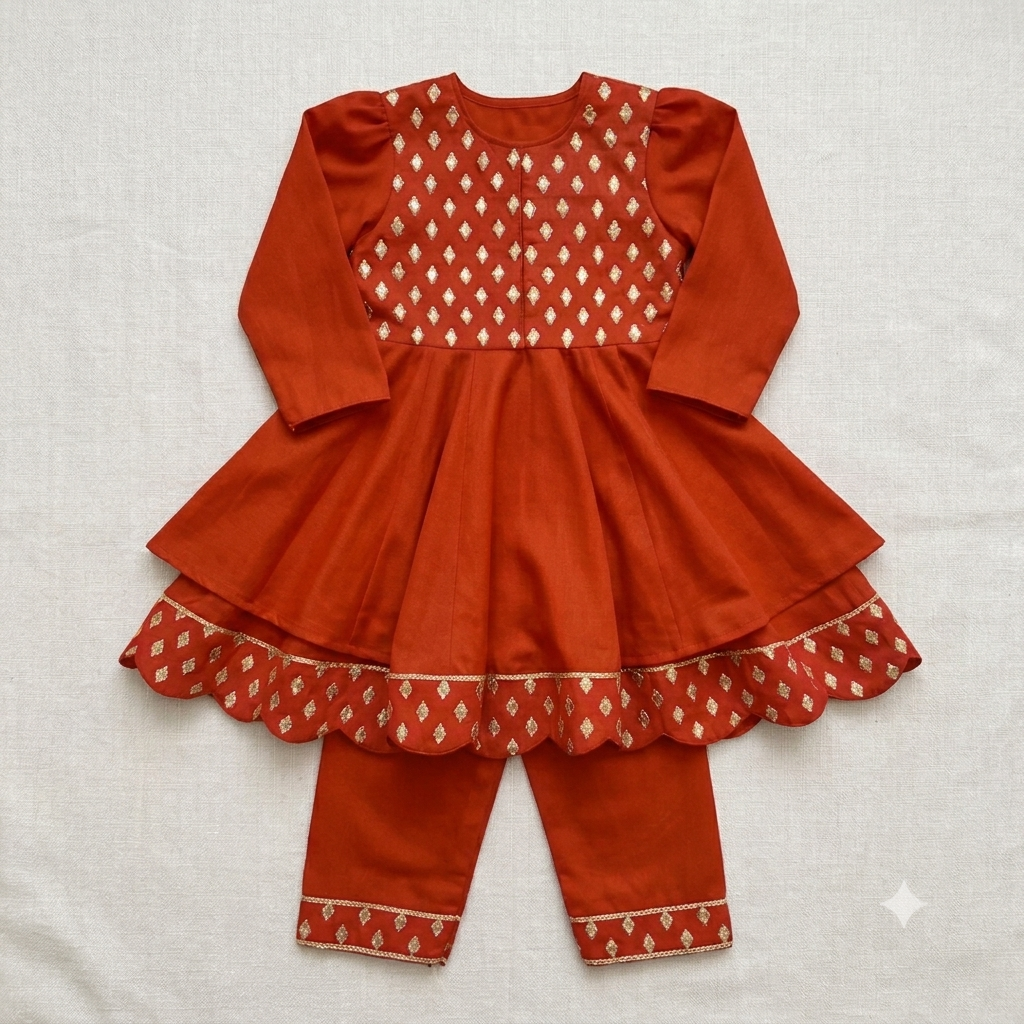 Rust Orange Scallop Suit Set