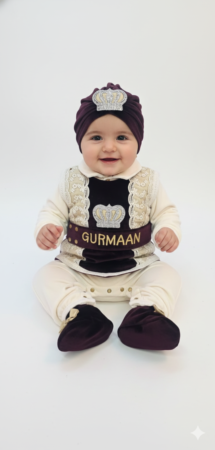 Personalized "Little Prince" Luxury Velvet Romper Set