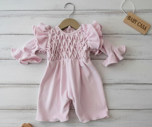 Pink Ruffled Smocked Romper
