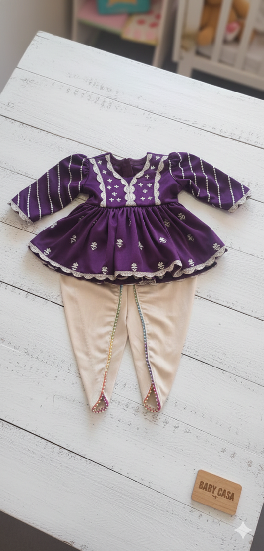 Regal Purple Peplum Top & Dhoti Set | Traditional Kids' Wear