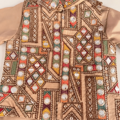 Beige Mirror Work Kurta Set