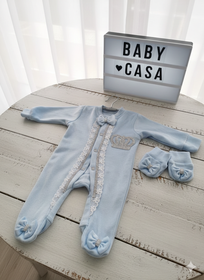 Little Prince/Princess Blue Velvet Royal Romper Set