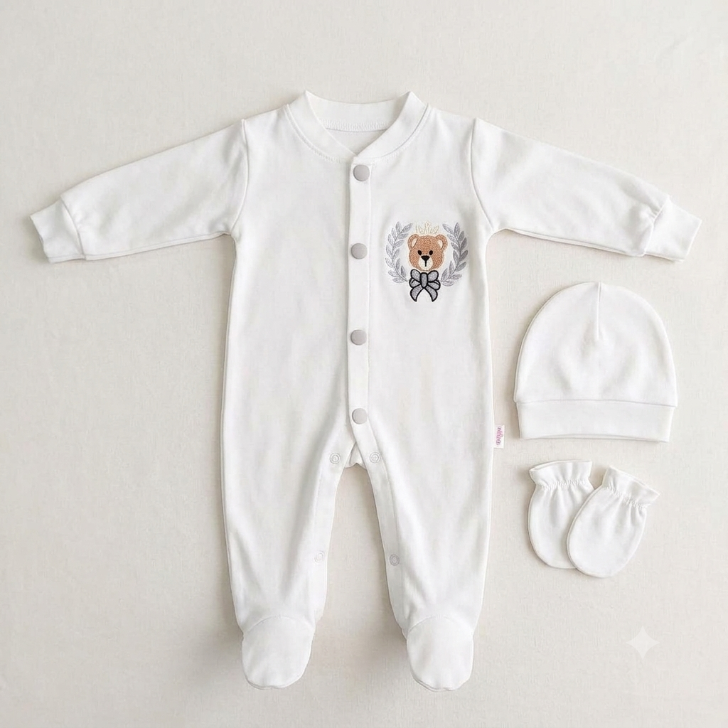 Teddy Wreath White Romper Set