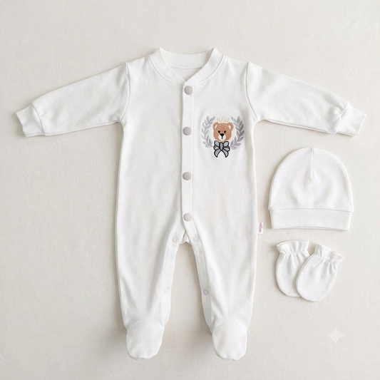 Teddy Wreath White Romper Set
