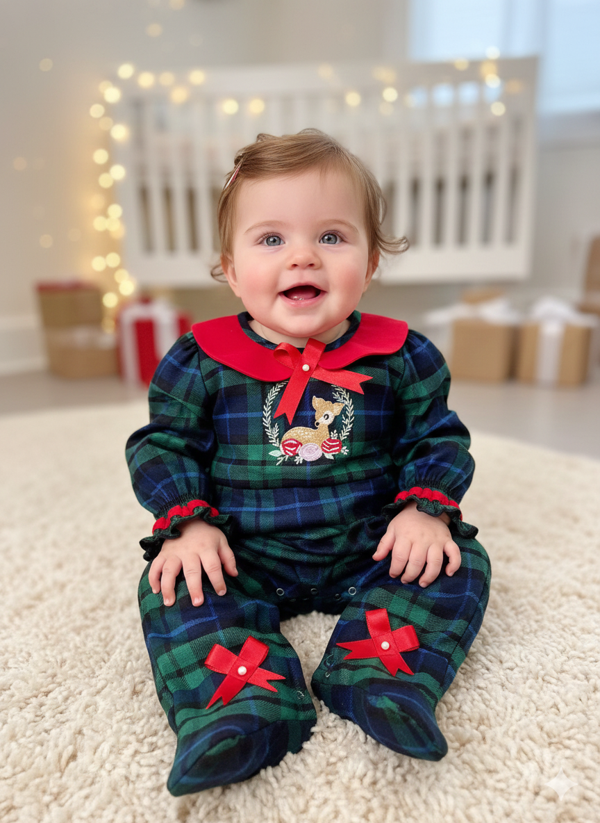 Festive Plaid Baby Romper – Christmas Edition