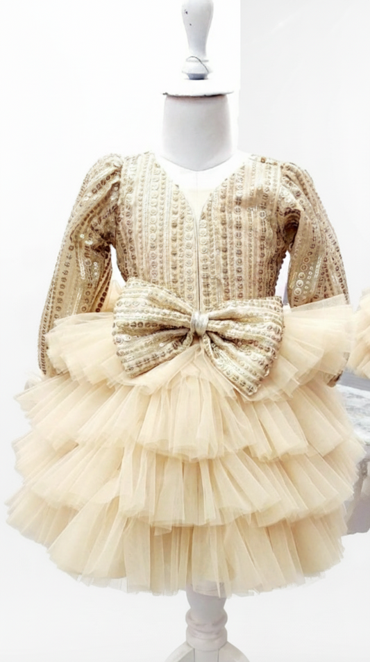 Golden Tiered Tulle Dress
