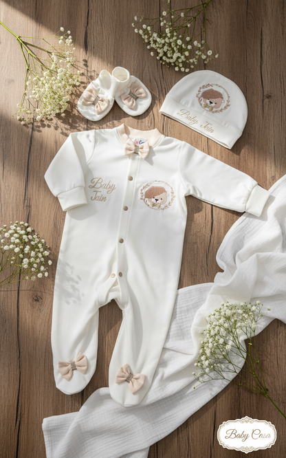 The Bow Brown Teddy Romper Set