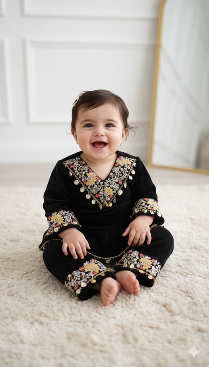 ✨ The "Little Maharani" Festive Ensemble (Black & Gold) ✨