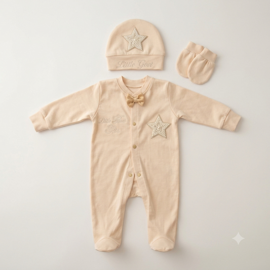 Beige Little Star Romper Set