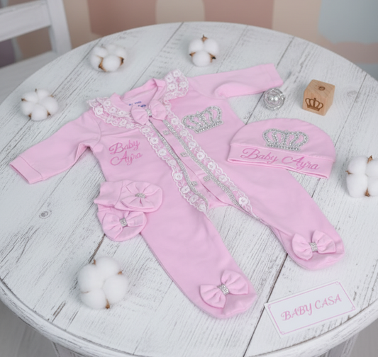 The Pink Lace Crown Romper set