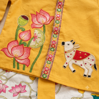 Yellow Lotus Cow Dhoti Set