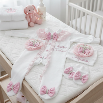 Pearl Crown Flower Romper Set