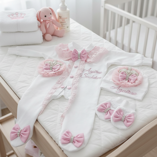 Pearl Crown Flower Romper Set