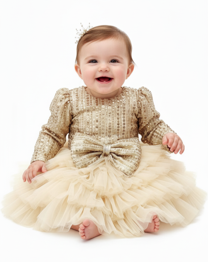 Golden Tiered Tulle Dress