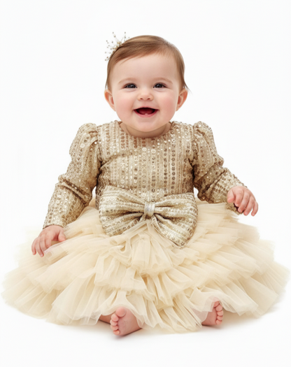 Golden Tiered Tulle Dress