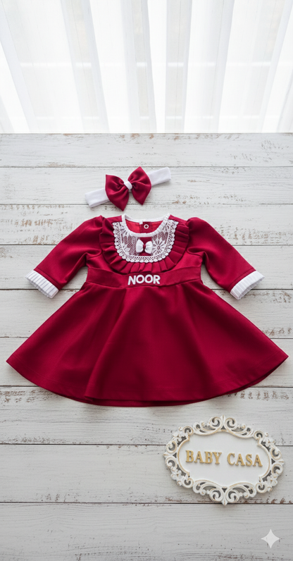 Maroon Personalized Baby Dress