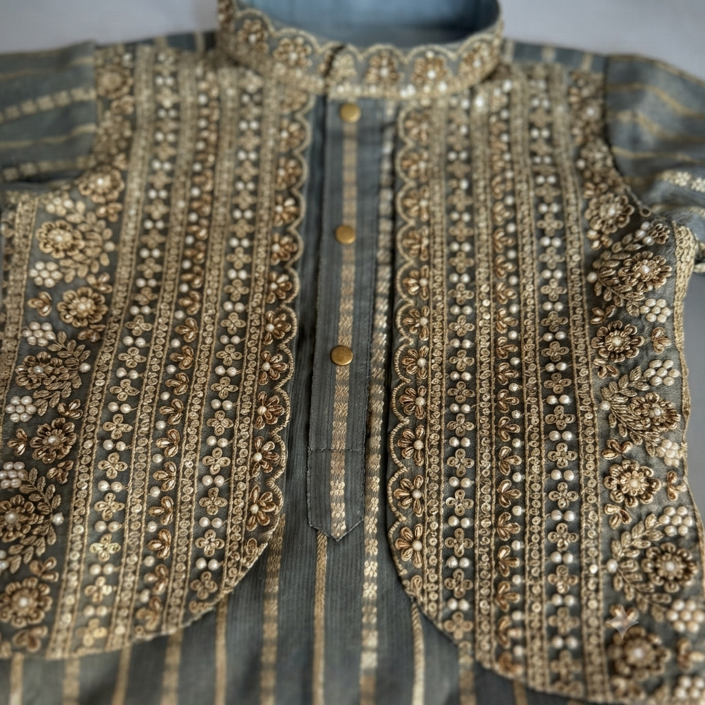 Grey Embroidered Kurta Set