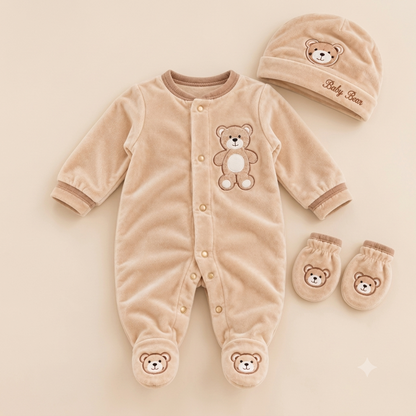 Beige Teddy Bear Romper Set