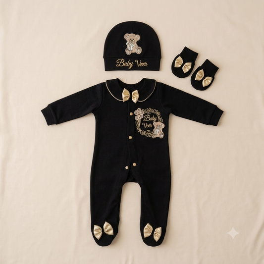 Black Teddy Bow Romper Set