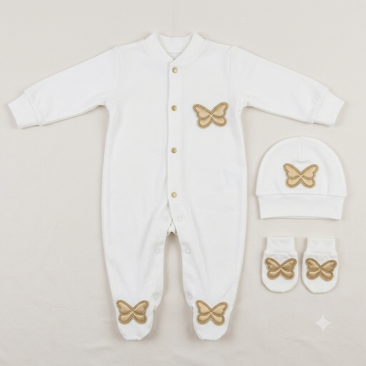 Ivory Golden Butterfly Romper Set