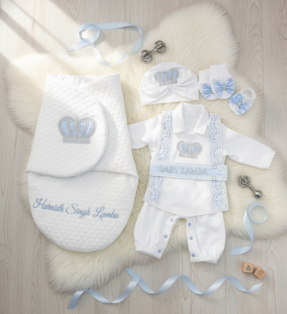 The white and Blue Crown Swaddle Set