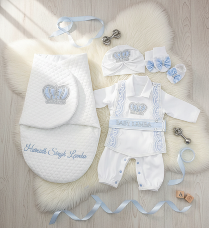 The white and Blue Crown Swaddle Set