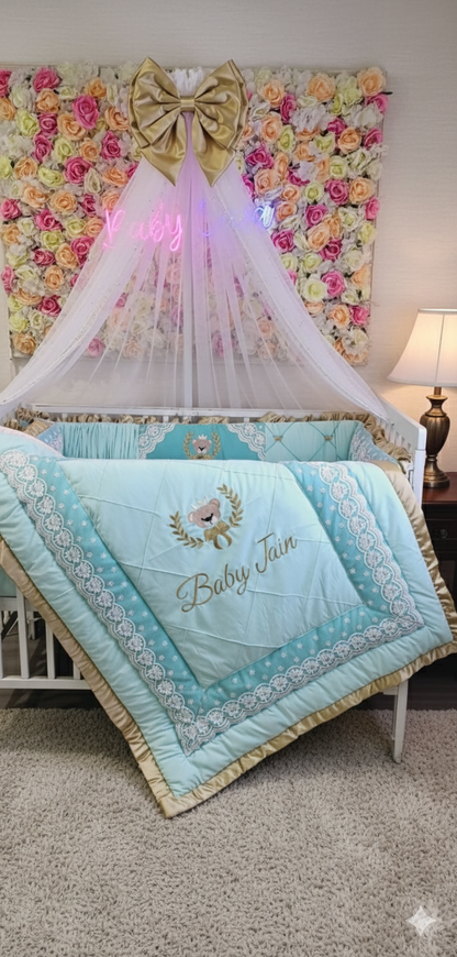 Enchanted Aqua & Gold Personalized Luxury Crib Bedding Set