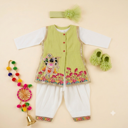 Pista Green Krishna Kurta Set