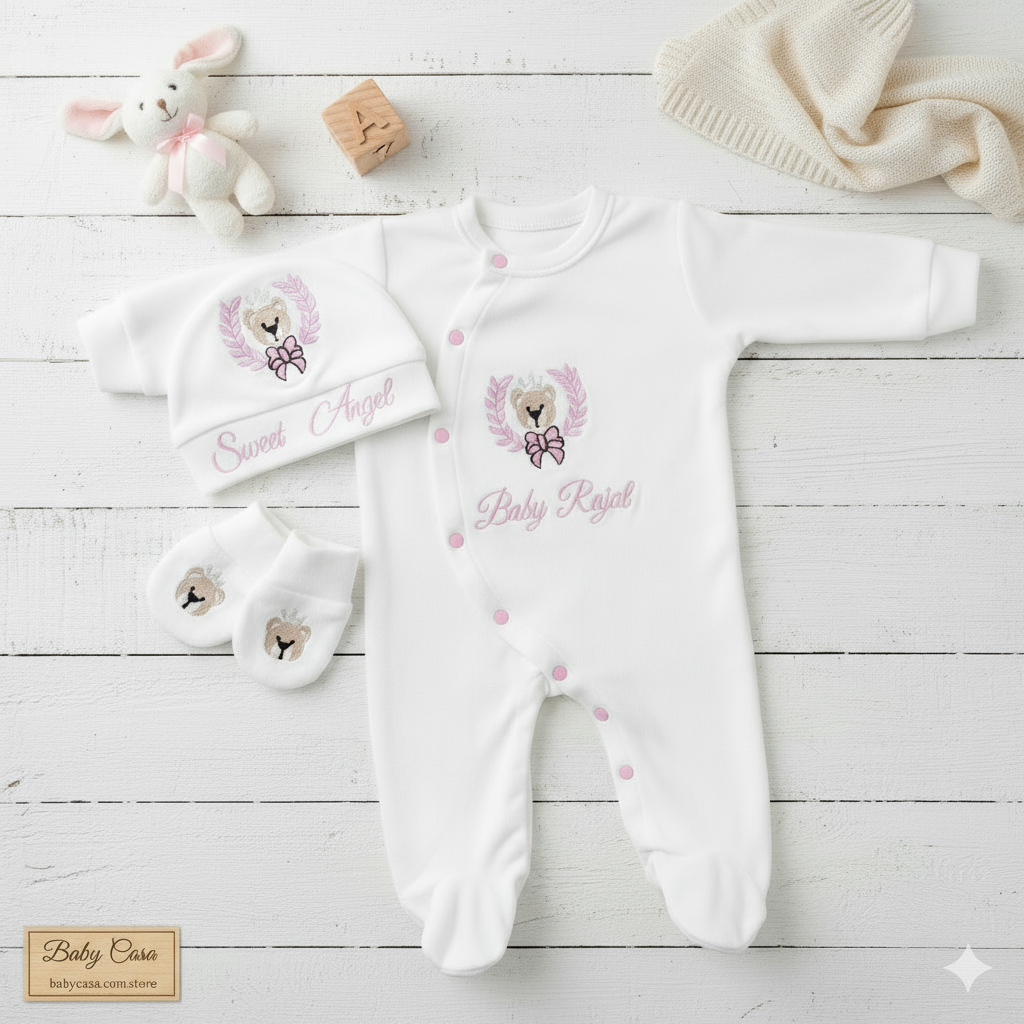 The Side Pattern White pink Romper Set