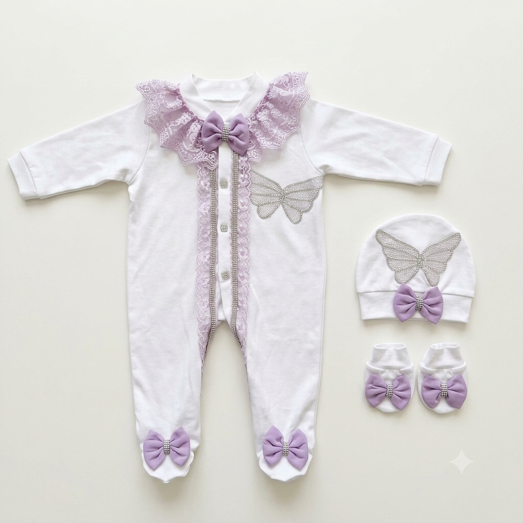 Lilac Butterfly Bow Romper Set