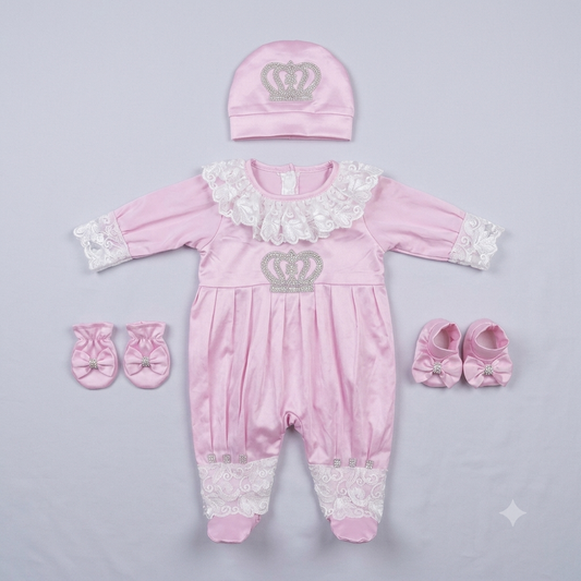 Pink Princess Crown Romper Set