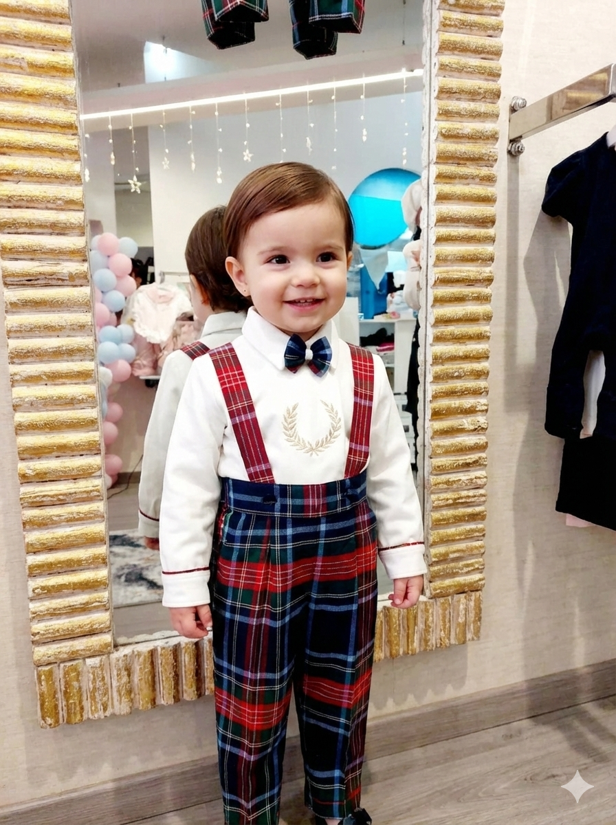 Royal Plaid Festive Suspender Set for Boys