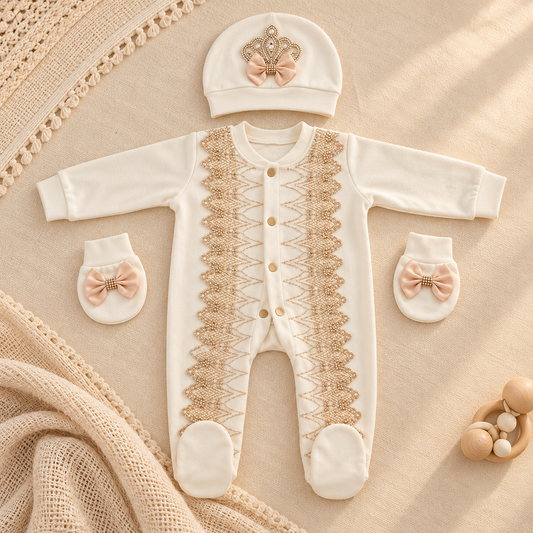 Golden Lace Romper Set