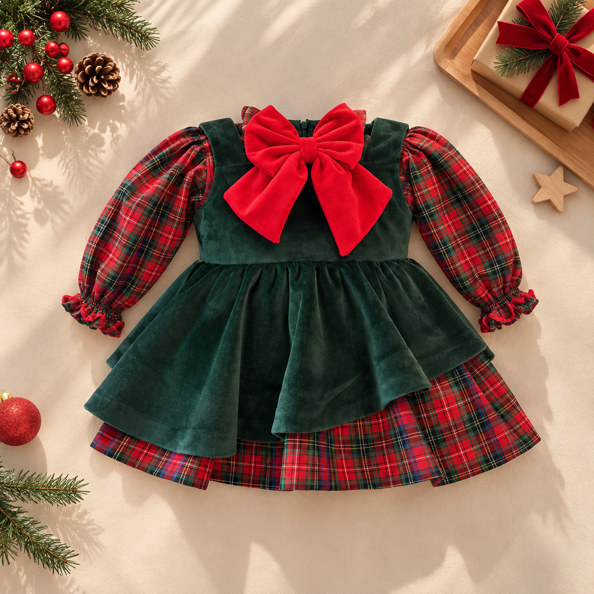 Green Tartan Bow Dress
