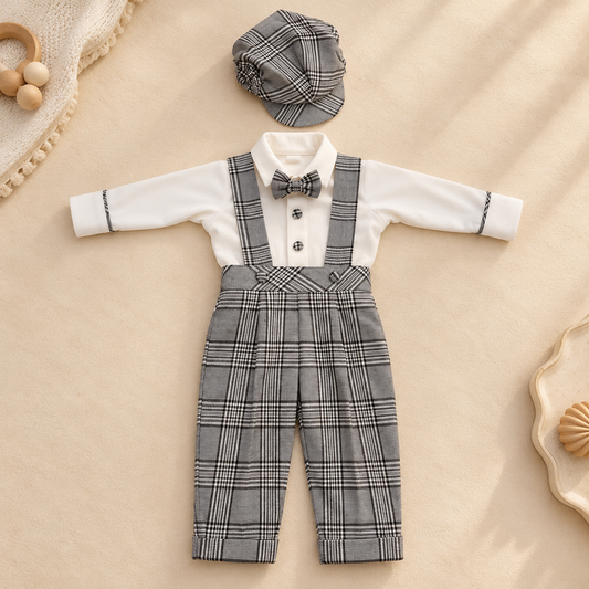 Grey Plaid Boys Outfit Set