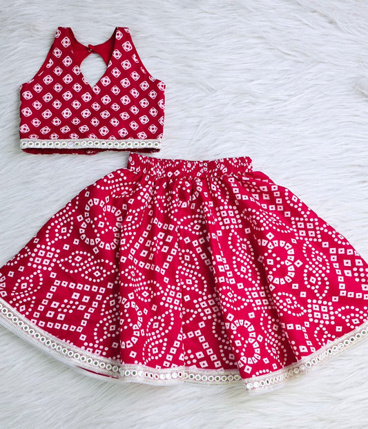 Ruby Red and White Bandhani Lehenga Set