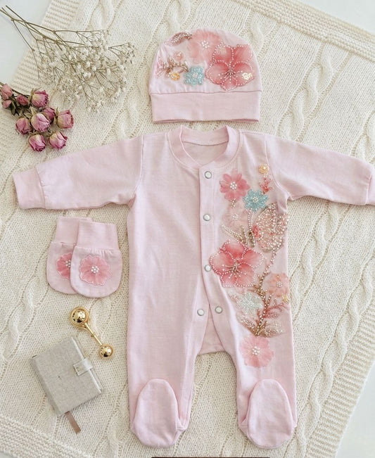Pink floral romper set