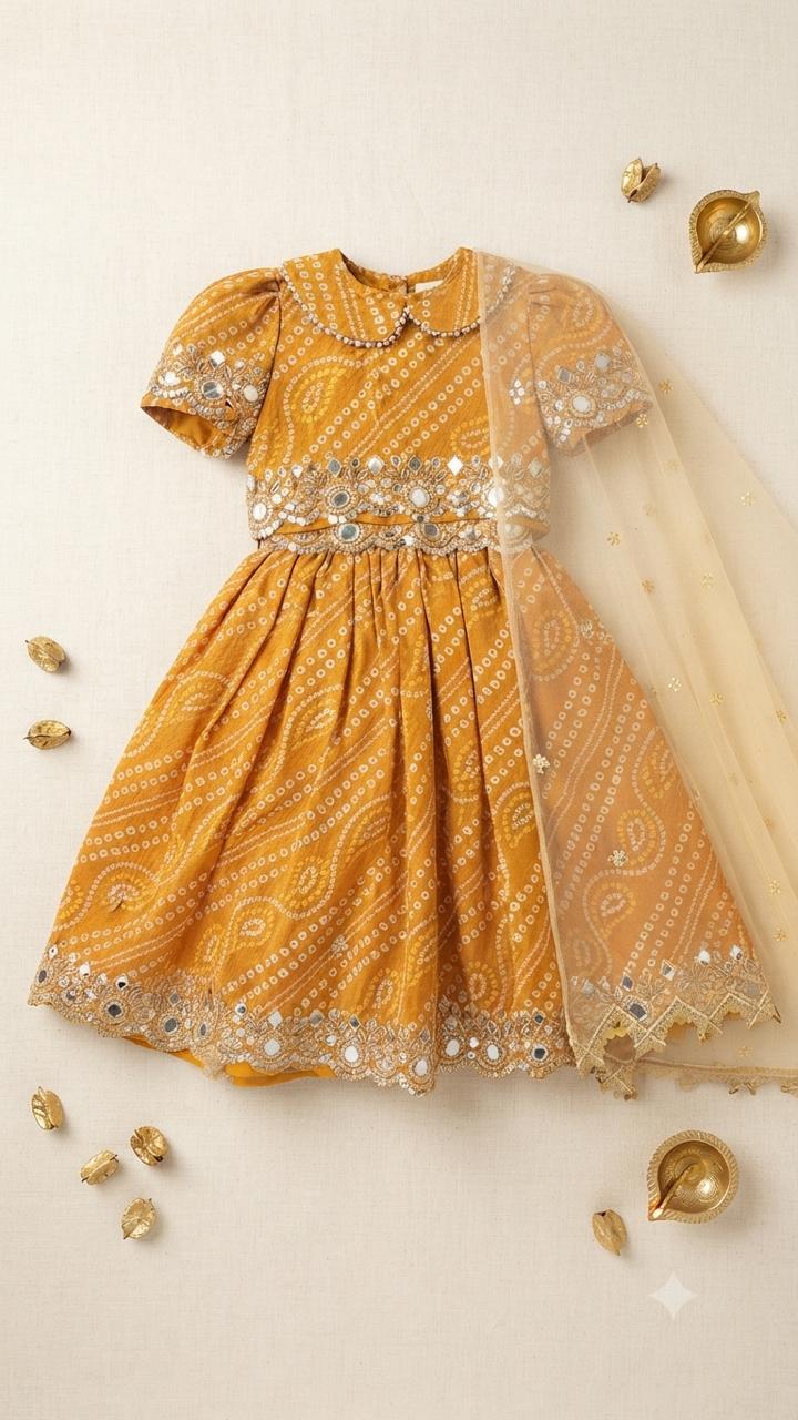 Mustard Bandhani lehnga set